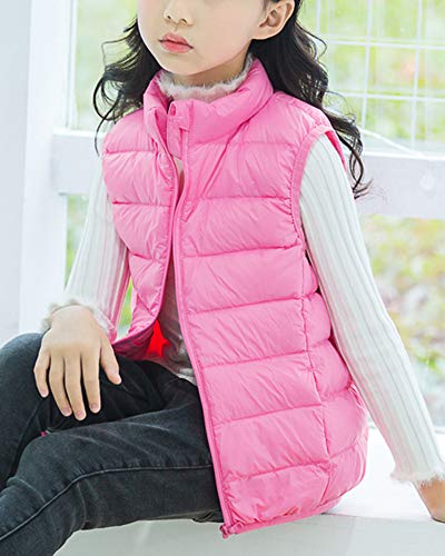 Chaleco Inviernos Niños Niñas Invierno Ultraligero Sin Mangas Chaquetas Infantil Collar del Soporte Chalecos Pink 120cm