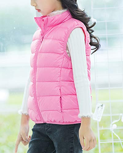 Chaleco Inviernos Niños Niñas Invierno Ultraligero Sin Mangas Chaquetas Infantil Collar del Soporte Chalecos Pink 120cm