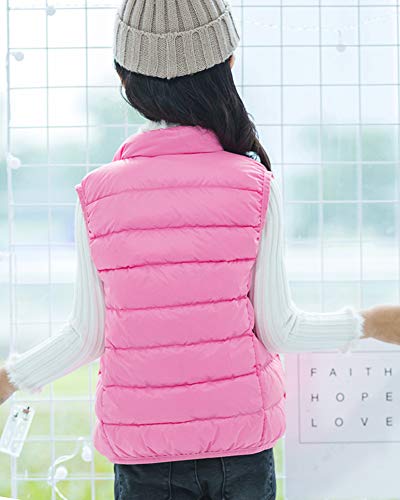 Chaleco Inviernos Niños Niñas Invierno Ultraligero Sin Mangas Chaquetas Infantil Collar del Soporte Chalecos Pink 120cm
