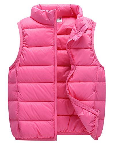 Chaleco Inviernos Niños Niñas Invierno Ultraligero Sin Mangas Chaquetas Infantil Collar del Soporte Chalecos Pink 120cm