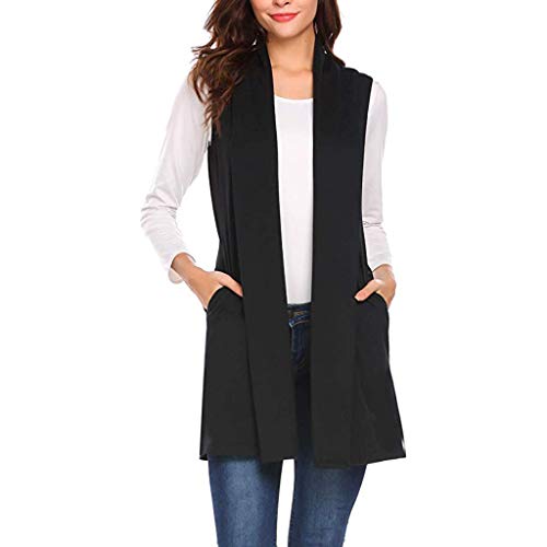 Chaleco Largo de Verano Abrigo sin Mangas con Bolsillo de Cárdigan para Mujer Chaquetas sin Mangas Casual de Moda Formal Blazer sin Mangas de Oficina Abrigos Chaleco Mujer Vestir (A, XL)