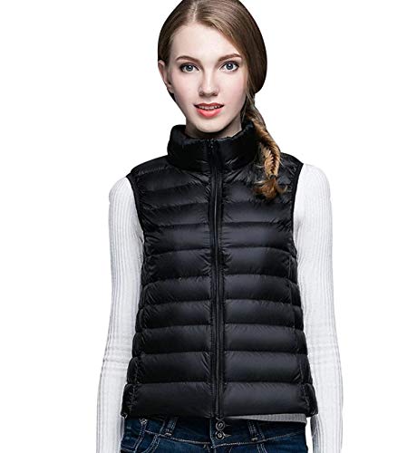 Chaleco Plumas Ligero Mujer Chaleco Plumifero Ligeros Mujer Chalecos Acolchado Abrigo Plumon Sin Manga Mujer Ultraligero Tallas Grandes Casual Invierno Señora Ultralight Plegable Portátil Negro M