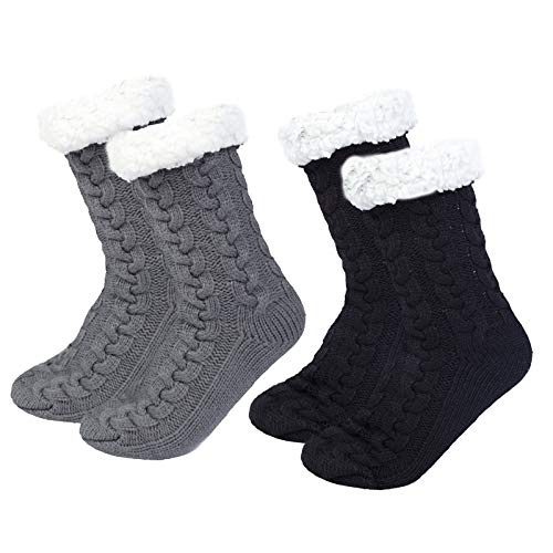 Chalier 2 pares Calcetines Mujer Antideslizantes, Calcetines Termicos Invierno Gruesos Lana Calcetines Navidad de Piso