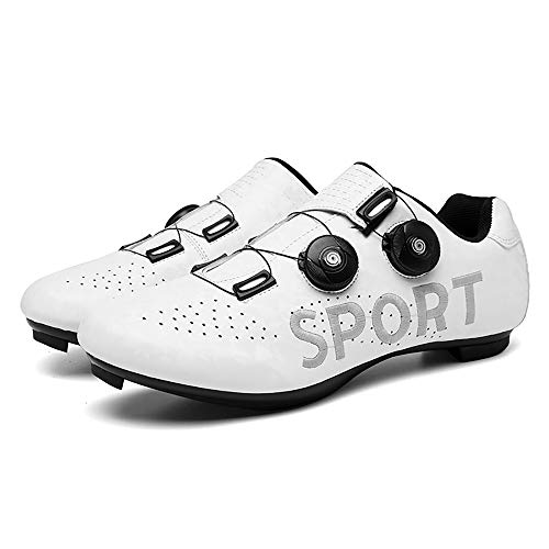 CHANGAN Zapatillas de Ciclismo EVO Rojo, para Carretera, con Suela de Carbono,Muy rigida y Ligera y Triple Tira de Velcro. White-43