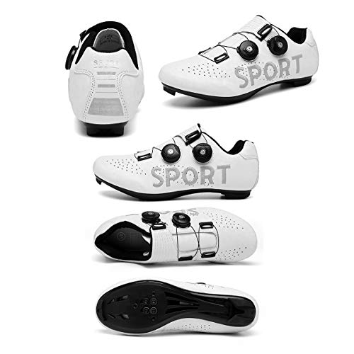 CHANGAN Zapatillas de Ciclismo EVO Rojo, para Carretera, con Suela de Carbono,Muy rigida y Ligera y Triple Tira de Velcro. White-43