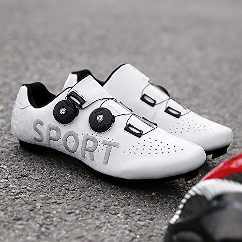 CHANGAN Zapatillas de Ciclismo EVO Rojo, para Carretera, con Suela de Carbono,Muy rigida y Ligera y Triple Tira de Velcro. White-43