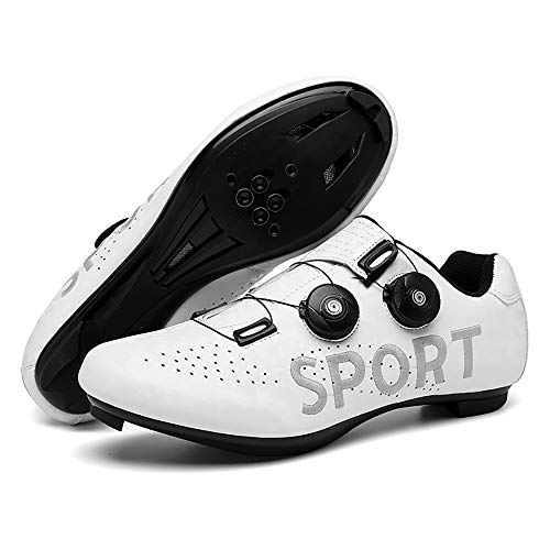 CHANGAN Zapatillas de Ciclismo EVO Rojo, para Carretera, con Suela de Carbono,Muy rigida y Ligera y Triple Tira de Velcro. White-43