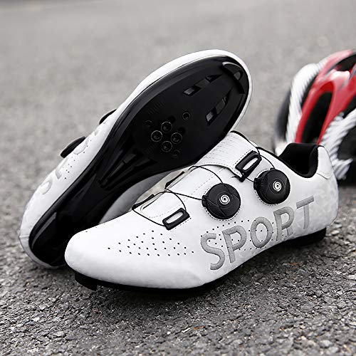 CHANGAN Zapatillas de Ciclismo EVO Rojo, para Carretera, con Suela de Carbono,Muy rigida y Ligera y Triple Tira de Velcro. White-43