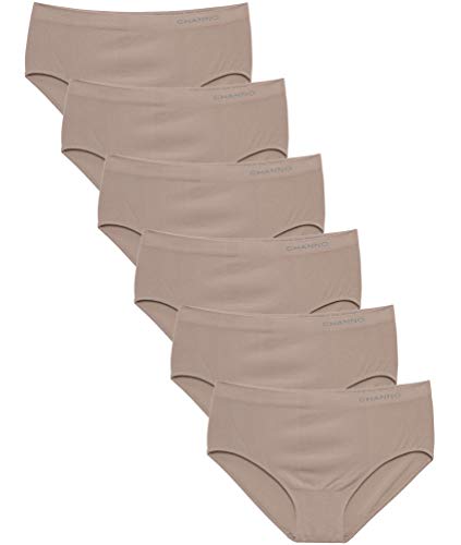 Channo Braguitas Algodón Talle Alto Sin Costuras. Elásticas, Suaves y cómodas, Colores Lisos. Pack de 6 (Pack de 6 Visón, XXL)