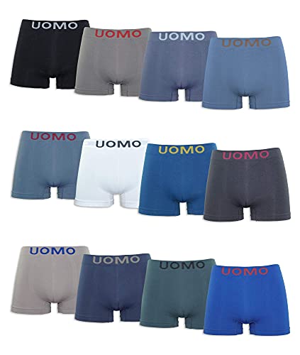 Channo Pack de 12 - Calzoncillos de Hombre, Boxer Lycra, sin Costuras Liso y con Color Uniforme (M)