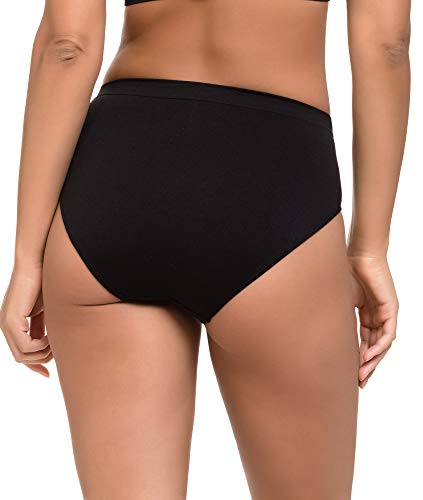 Channo Pack de 4 Bragas Clásicas Básicas Mujer Licra sin Costuras Efecto Invisible Midi Altas Color Liso. Negro L