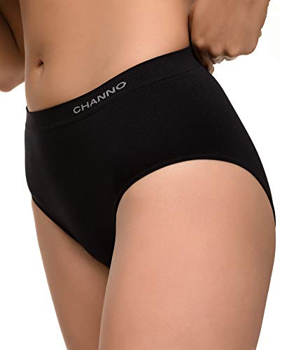 Channo Pack de 4 Bragas Clásicas Básicas Mujer Licra sin Costuras Efecto Invisible Midi Altas Color Liso. Negro L