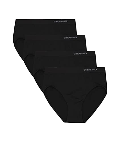 Channo Pack de 4 Bragas Clásicas Básicas Mujer Licra sin Costuras Efecto Invisible Midi Altas Color Liso. Negro L