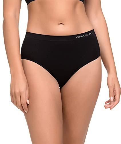 Channo Pack de 4 Bragas Clásicas Básicas Mujer Licra sin Costuras Efecto Invisible Midi Altas Color Liso. Negro L