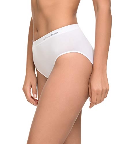 Channo Pack de 6 Bragas Clásicas Básicas Mujer de Licra sin Costuras Efecto Invisible Midi Altas Color Liso. Blanco M