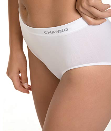 Channo Pack de 6 Bragas Clásicas Básicas Mujer de Licra sin Costuras Efecto Invisible Midi Altas Color Liso. Blanco M