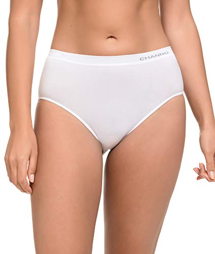 Channo Pack de 6 Bragas Clásicas Básicas Mujer de Licra sin Costuras Efecto Invisible Midi Altas Color Liso. Blanco M