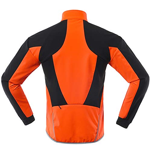 Chaqueta Ciclismo Hombre Invierno Polar Térmico, Impermeable Prueba de Viento Bicicleta Jackets Reflectante Alta Visibilidad Cortavientos,Naranja,XL