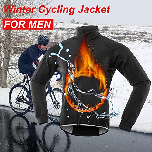 Chaqueta Ciclismo Hombre Invierno Polar Térmico, Impermeable Prueba de Viento Bicicleta Jackets Reflectante Alta Visibilidad Cortavientos,Naranja,XL