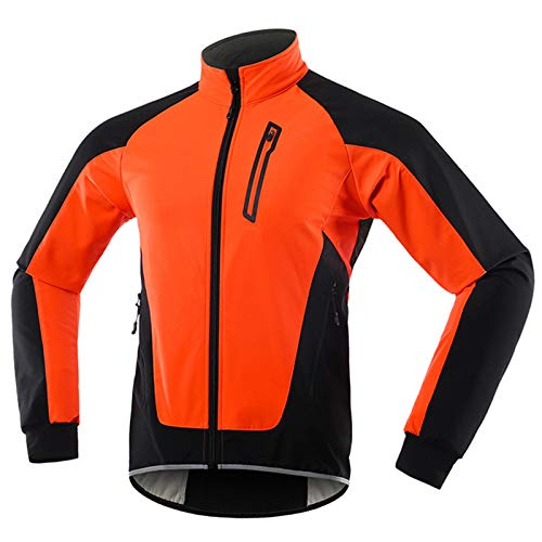 Chaqueta Ciclismo Hombre Invierno Polar Térmico, Impermeable Prueba de Viento Bicicleta Jackets Reflectante Alta Visibilidad Cortavientos,Naranja,XL
