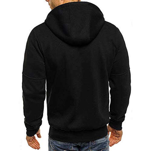 Chaqueta con Capucha de Hombre Ropa Estilo Deportivo Sudadera Cierre de Cremallera Abrigo Casual de Cuello Elevado Extragrande Invierno para Hombres (Negro, XXXL)