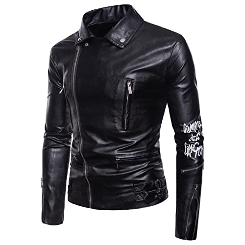 Chaqueta Hombre Otoño Invierno Personalidad Empalme Cuero Imitación Hombre Manga Larga Urbana Fresco Estilo Punk Solapa con Cinturón Hombre Cuero Chaqueta Prueba Viento Impermeable Juvenil Abrigo