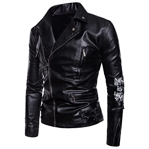 Chaqueta Hombre Otoño Invierno Personalidad Empalme Cuero Imitación Hombre Manga Larga Urbana Fresco Estilo Punk Solapa con Cinturón Hombre Cuero Chaqueta Prueba Viento Impermeable Juvenil Abrigo