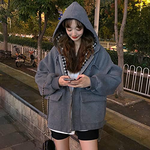 Chaquetas Mujeres con Capucha con Capucha Autumn Outwear Abrigos Casual Ins Instale Oversize Harajuku Teens Streetwear Bomber Chaqueta más tamaño Tops