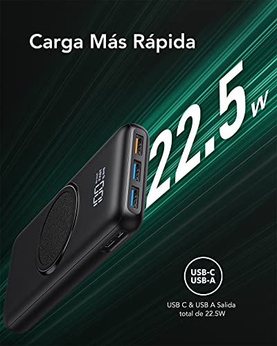 Charmast Batería Externa Inalámbrica 20000mAh Power Bank Wireless 22.5w Cargador Carga Rápida 20W PD 3.0 USB C 2 Entradas y 4 Salidas Compatible con iPhone 13/12/11/X/XS/XR Samsung Más