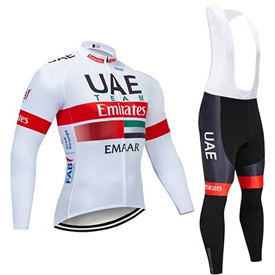 Checkless Traje de Ciclismo Hombre Invierno de Equipos Profesionales. Culotte y Maillot. Ropa Ciclismo con Badana 12D Gel Pad para MTB, Maillot Ciclismo Hombre Invierno (XL, UAE BLANCO)