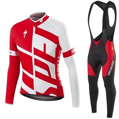 Checkless Traje de Ciclismo Hombre Invierno de Equipos Profesionales. Culotte y Maillot. Ropa Ciclismo con Badana 12D Gel Pad para MTB, Maillot Ciclismo Hombre Invierno (L, T BLANCO ROJO)