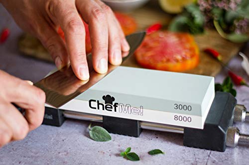 ChefMe! Piedra de Afilar (Set Grano 400/1000/3000/8000) | Piedra para Amolar Cuchillos con Soporte de Silicona Antideslizante e Instrucciones