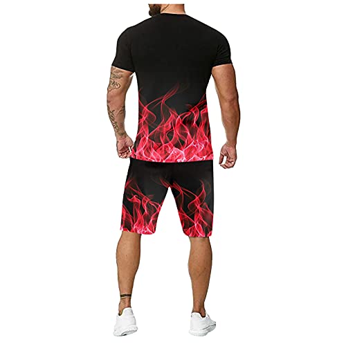 Chejarity Chándal para hombre, camiseta y pantalón corto, conjunto de camiseta y pantalón corto de verano, ropa deportiva de dos piezas, C-rojo., XXXXXXL