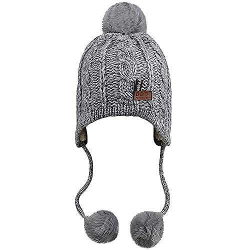 CHEPL Gorro Pompón Punto Cálido de Punto Suaves Forro de Lana Sombreros Gorro de Punto para Niños con Orejeras de Invierno Cálido Sombrero de Perú