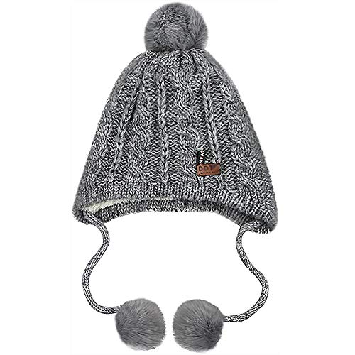 CHEPL Gorro Pompón Punto Cálido de Punto Suaves Forro de Lana Sombreros Gorro de Punto para Niños con Orejeras de Invierno Cálido Sombrero de Perú