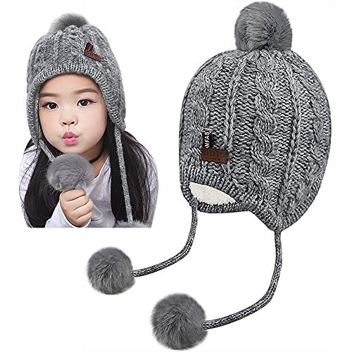 CHEPL Gorro Pompón Punto Cálido de Punto Suaves Forro de Lana Sombreros Gorro de Punto para Niños con Orejeras de Invierno Cálido Sombrero de Perú