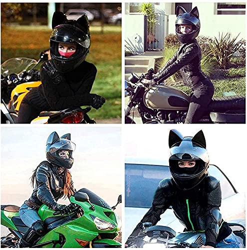 Chica Mujer Casco de moto Casco de oreja de gato DOT/Ececertificado Casco de moto de cara completa Cascos MOTO de cuatro estaciones con visera para Street Bike Racing Motocross ATV 2,M