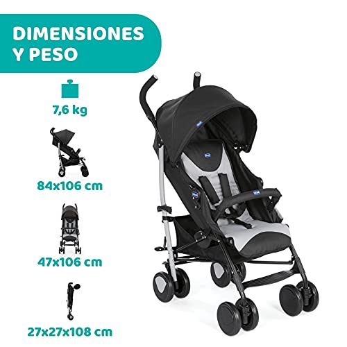 Chicco Echo Silla de Paseo Ligera y Plegable desde 0 Meses hasta 22 Kg, Carrito Bebé Compacto y Reclinable con Apoyabrazos, Posición para Dormir, Cierre Paraguas y Parasol Ajustable - Gris (Scarlet)