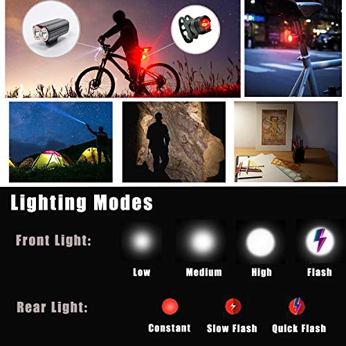 CHICLEW Luxuvee Luz Bicicleta Recargable Luces Bicicleta Delantera y Traseras Impermeables IP65, Luz Bici USB con 4 Modos Iluminación, Luces Bici para Montaña y Carretera Nocturno con 2 Soportes