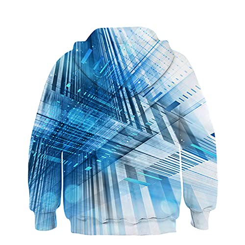 chicolife 3D Boy Sweatshirt Print Geometry Hoodie Cool Design Virtual City Jumper Divertido Jersey Azul de Manga Larga para Hermano