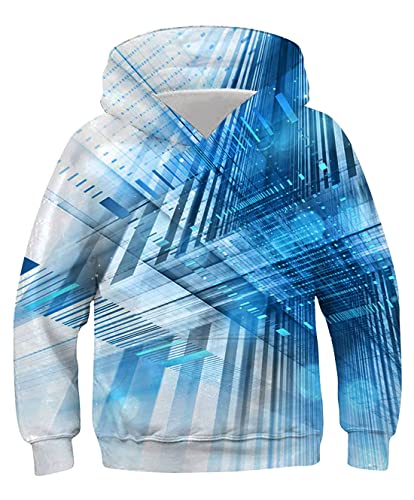 chicolife 3D Boy Sweatshirt Print Geometry Hoodie Cool Design Virtual City Jumper Divertido Jersey Azul de Manga Larga para Hermano