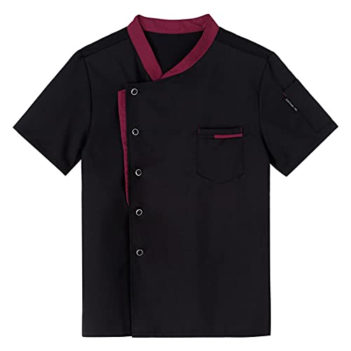 CHICTRY Camisa Unisex Chef Chaqueta Chef Hombres Mujeres Confortable Mangas Cortas Camiseta Cocina Hotel Uniforme M-XXL Negro A XL