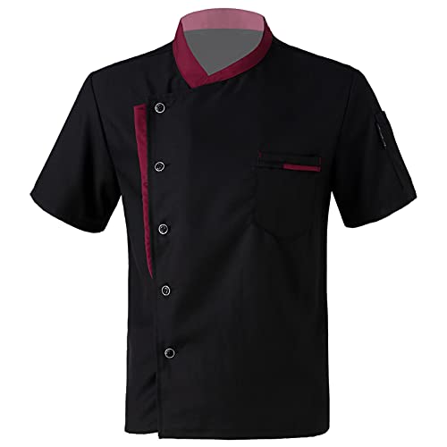 CHICTRY Camisa Unisex Chef Chaqueta Chef Hombres Mujeres Confortable Mangas Cortas Camiseta Cocina Hotel Uniforme M-XXL Negro A XL