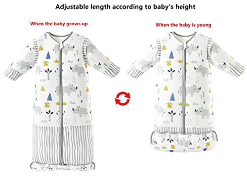 Chilsuessy Saco de dormir para bebé con mangas desmontables, para invierno, 3,5 tog, para niños y niñas de 1 a 10 años, diseño de rinoceronte dulce, talla L (100-130 cm)