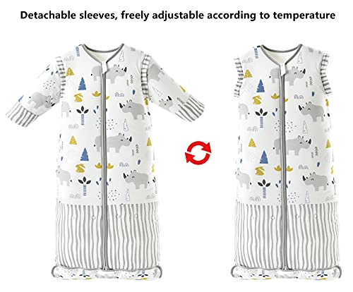 Chilsuessy Saco de dormir para bebé con mangas desmontables, para invierno, 3,5 tog, para niños y niñas de 1 a 10 años, diseño de rinoceronte dulce, talla L (100-130 cm)