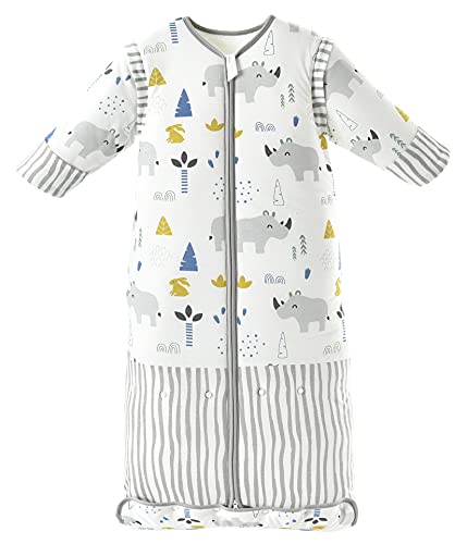 Chilsuessy Saco de dormir para bebé con mangas desmontables, para invierno, 3,5 tog, para niños y niñas de 1 a 10 años, diseño de rinoceronte dulce, talla L (100-130 cm)