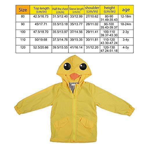 Chubasquero Chaqueta Impermeable para niños, Raincoat Chubasquero para Niños pato impermeable lindo de dibujos animados sudadera con capucha cremallera ligera ropa impermeable (110)