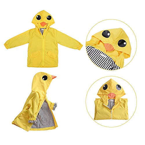 Chubasquero Chaqueta Impermeable para niños, Raincoat Chubasquero para Niños pato impermeable lindo de dibujos animados sudadera con capucha cremallera ligera ropa impermeable (110)