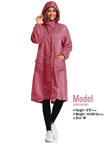 Chubasquero Mujer Poncho de Lluvia Impermeable Reutilizable Ligero con Capucha para el Aire Libre Rosado M