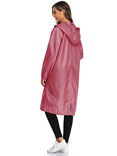 Chubasquero Mujer Poncho de Lluvia Impermeable Reutilizable Ligero con Capucha para el Aire Libre Rosado M